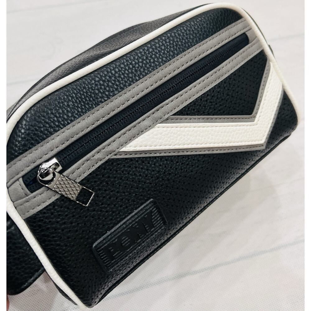PONY Men's Travel Toiletry Black with white and Gray design Solid Pocket